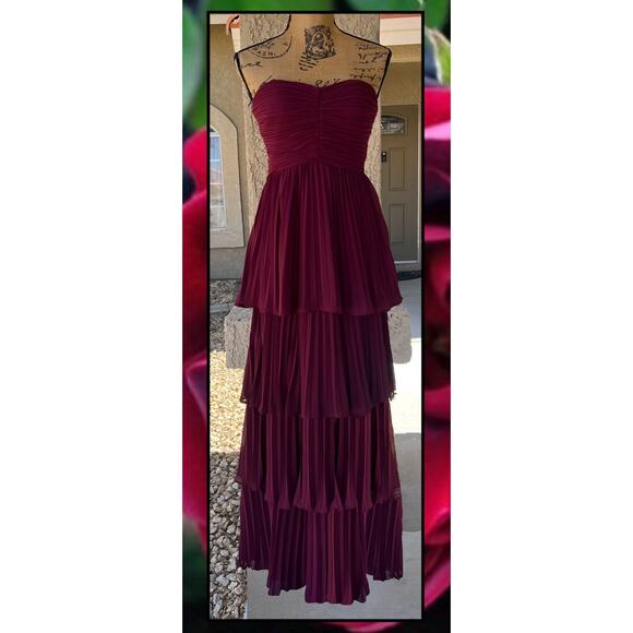Lulus Plum Purple Strapless Pleated Tiered Seriously Sensational Maxi Dress Sz L - Picture 2 of 9